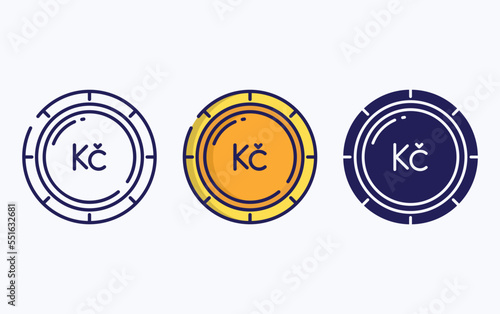 Czech Koruna Coin currency line and glyph icon, vector illustration