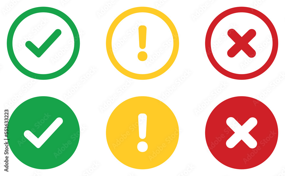 Vecteur Stock Vector set of flat round check mark X mark icons