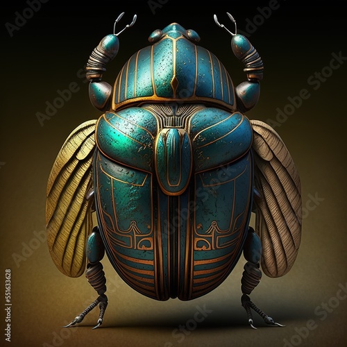 Ancient Egyptian decorative scarab beetle. AI