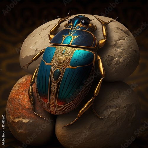 Ancient Egyptian decorative scarab beetle. AI