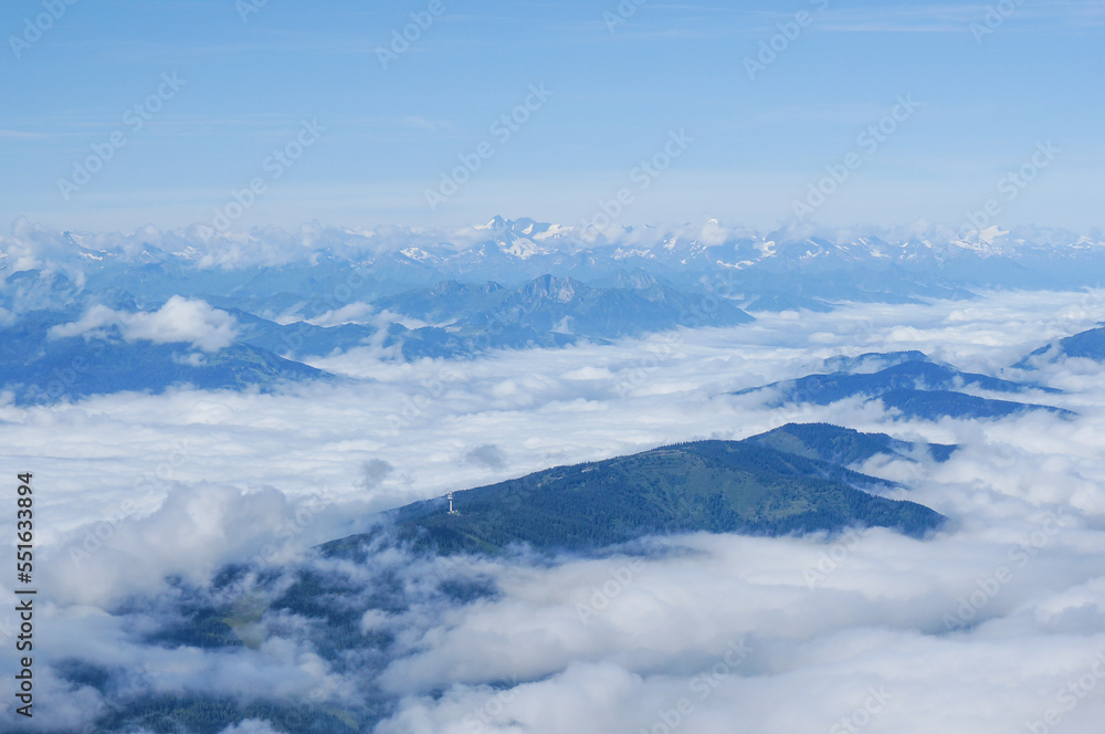 Amazing wide open view from Dachstein Peak in Austria. Near Schladming and Ramsau. Highest Peak in Upper Austria and Styria