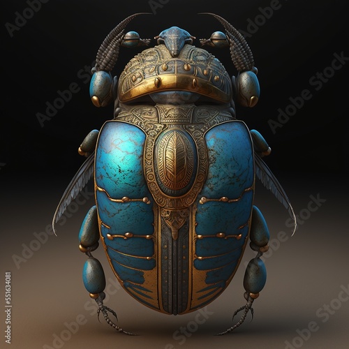 Ancient Egyptian decorative scarab beetle. AI