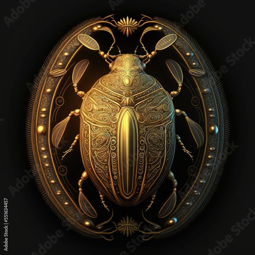 Intricate golden scarab art