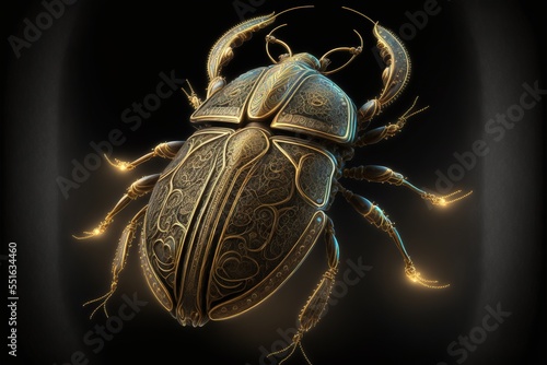 Golden scarab isolated on black background