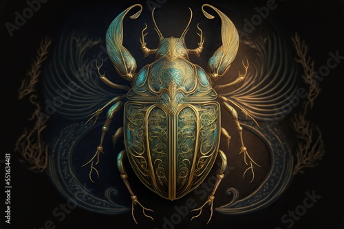 Intricate golden scarab art