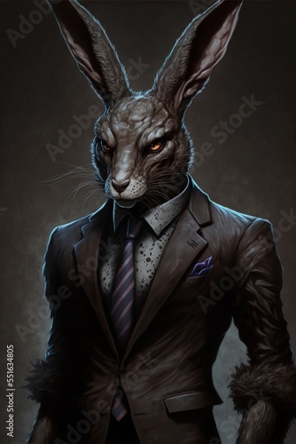 Dark evil bunny rabbit in business suit and tie © Henry Letham