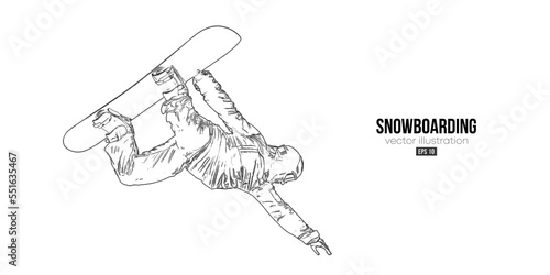 Abstract silhouette of a snowboarding on white background. The snowboarder man doing a trick. Carving. Vector illustration