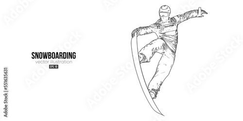 Abstract silhouette of a snowboarding on white background. The snowboarder man doing a trick. Carving. Vector illustration