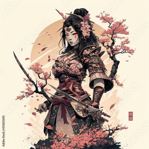 drawing of a japanese warrior - Generative AI