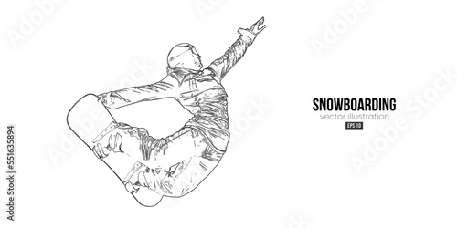 Abstract silhouette of a snowboarding on white background. The snowboarder man doing a trick. Carving. Vector illustration
