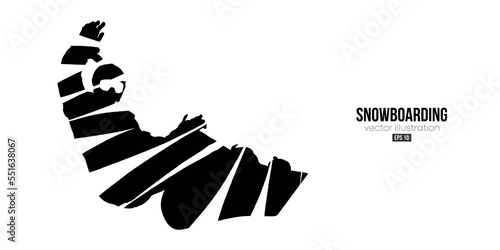 Abstract silhouette of a snowboarding on white background. The snowboarder man doing a trick. Carving. Vector illustration