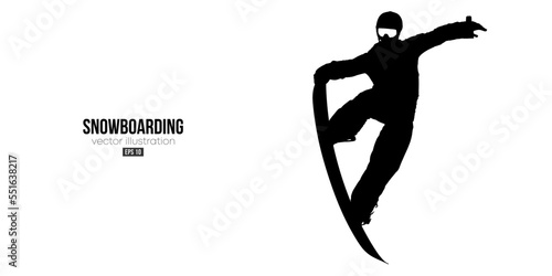 Abstract silhouette of a snowboarding on white background. The snowboarder man doing a trick. Carving. Vector illustration