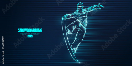 Abstract silhouette of a snowboarding on blue background. The snowboarder man doing a trick. Carving. Vector illustration