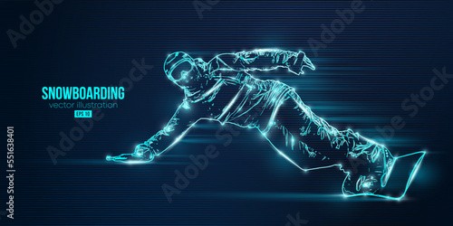 Abstract silhouette of a snowboarding on blue background. The snowboarder man doing a trick. Carving. Vector illustration