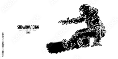 Abstract silhouette of a snowboarding on white background. The snowboarder man doing a trick. Carving. Vector illustration