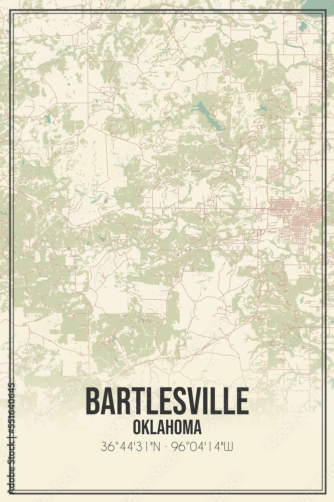 Retro US city map of Bartlesville, Oklahoma. Vintage street map. Stock Illustration | Adobe Stock