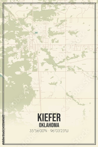 Retro US city map of Kiefer  Oklahoma. Vintage street map.