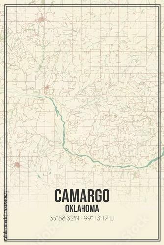 Retro US city map of Camargo, Oklahoma. Vintage street map. photo
