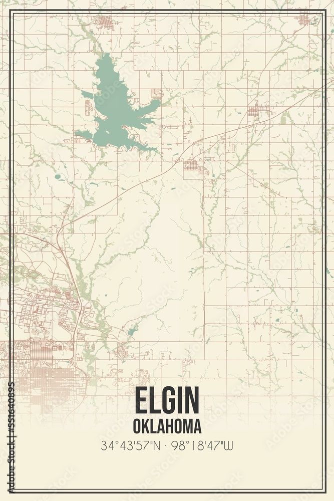 Naklejka premium Retro US city map of Elgin, Oklahoma. Vintage street map.