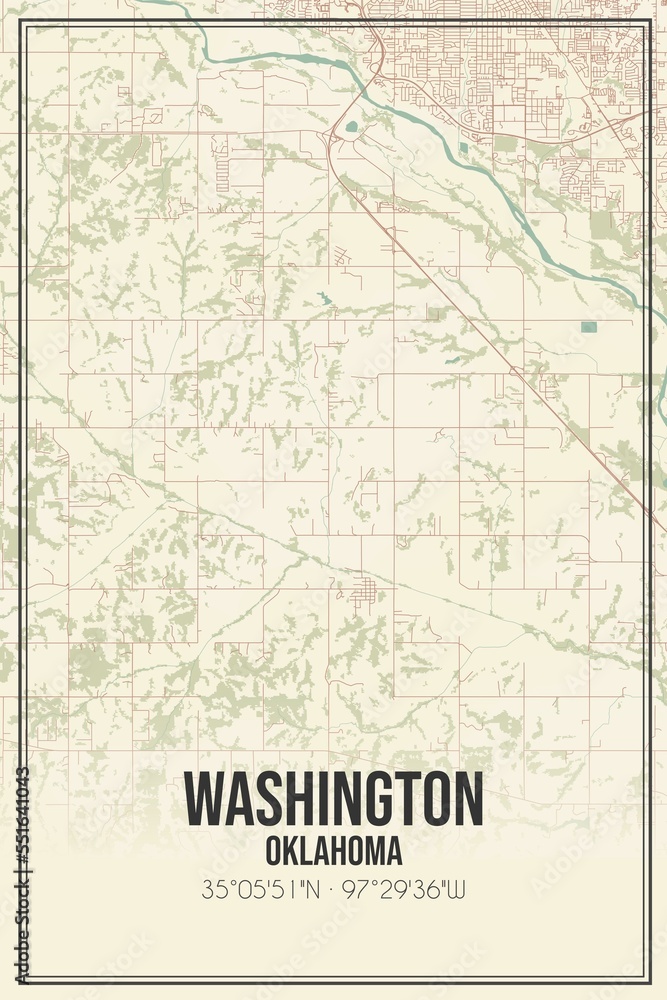 Retro US city map of Washington, Oklahoma. Vintage street map.