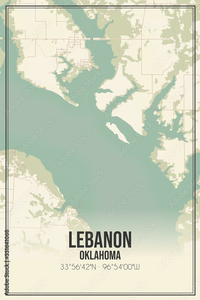 Retro US city map of Lebanon, Oklahoma. Vintage street map.