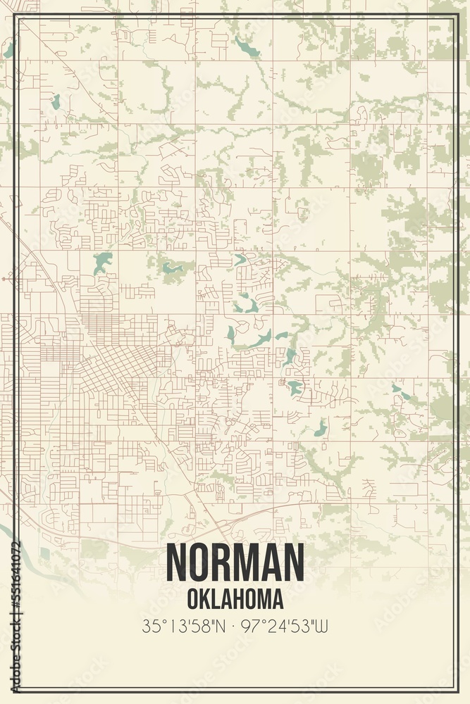 Fototapeta premium Retro US city map of Norman, Oklahoma. Vintage street map.