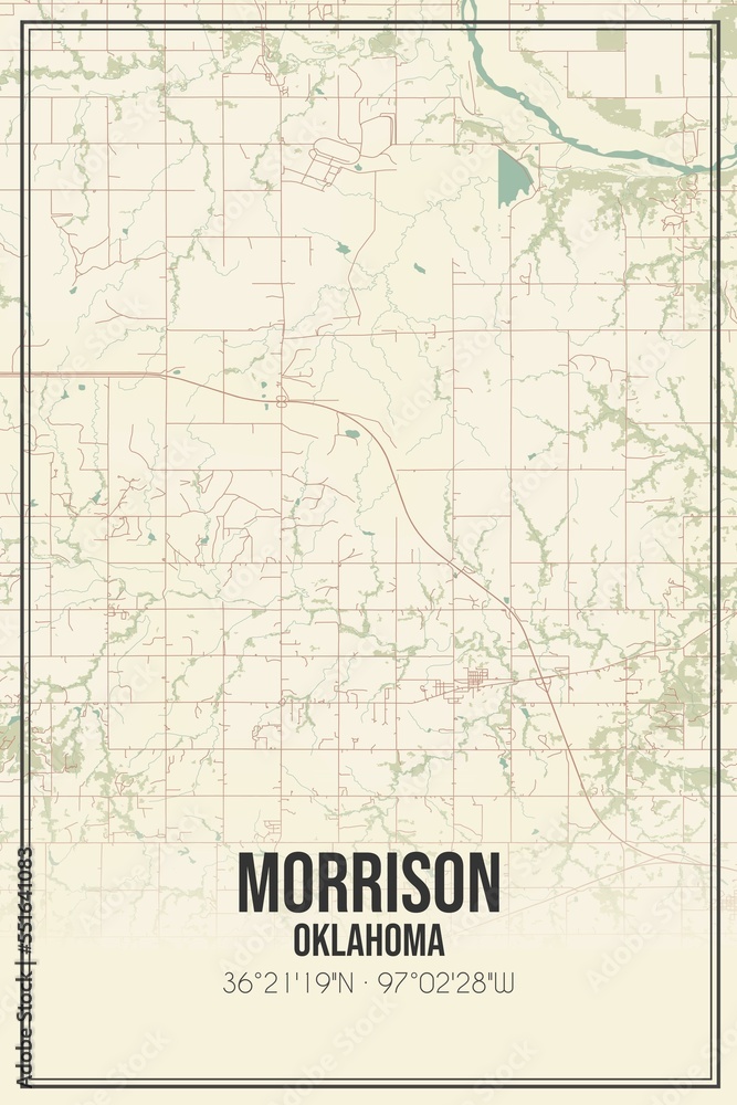 Retro US city map of Morrison, Oklahoma. Vintage street map.