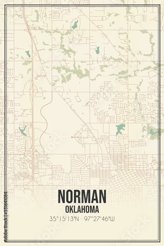 Retro US city map of Norman  Oklahoma. Vintage street map.