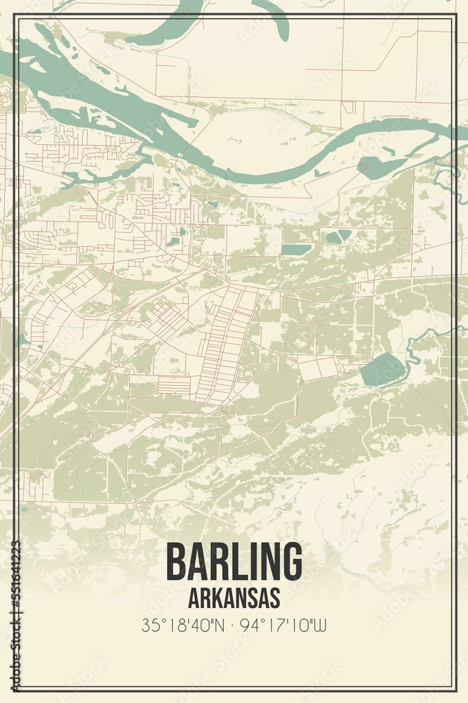 Obraz premium Retro US city map of Barling, Arkansas. Vintage street map.