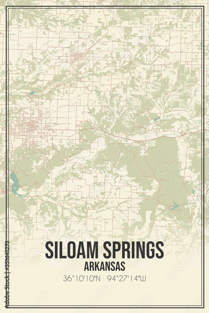 Retro US city map of Siloam Springs, Arkansas. Vintage street map.