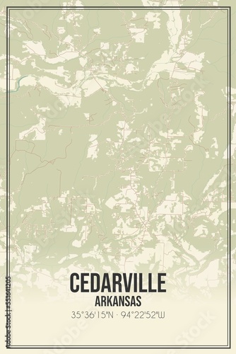 Retro US city map of Cedarville, Arkansas. Vintage street map. photo