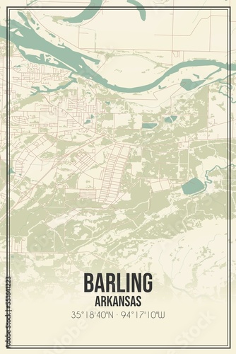 Retro US city map of Barling  Arkansas. Vintage street map.