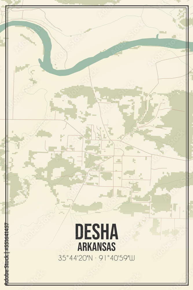 Obraz premium Retro US city map of Desha, Arkansas. Vintage street map.