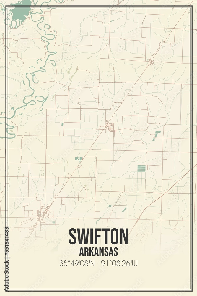 Retro US city map of Swifton, Arkansas. Vintage street map.