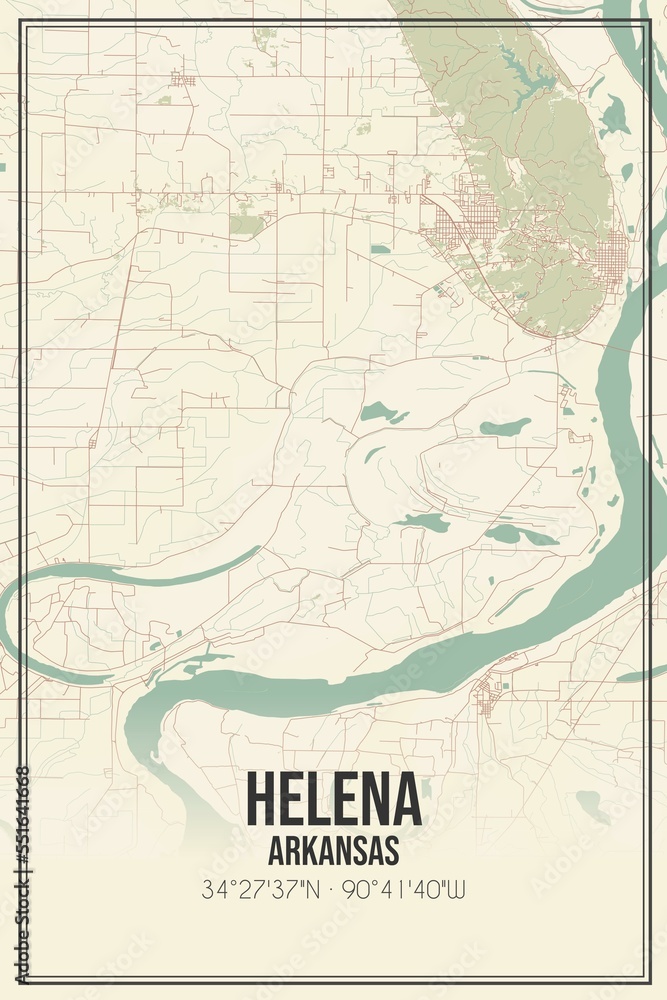 Fototapeta premium Retro US city map of Helena, Arkansas. Vintage street map.