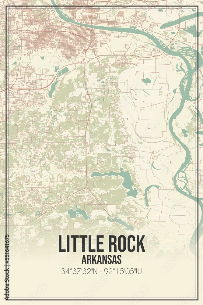 Retro US city map of Little Rock, Arkansas. Vintage street map.