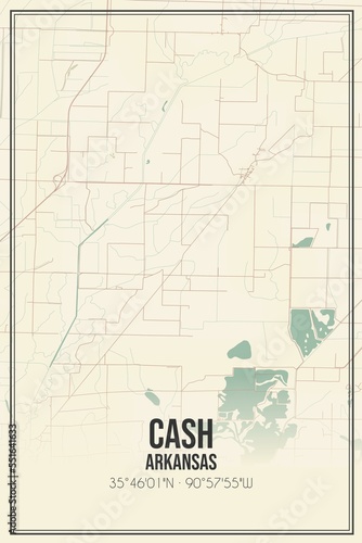 Retro US city map of Cash, Arkansas. Vintage street map. photo