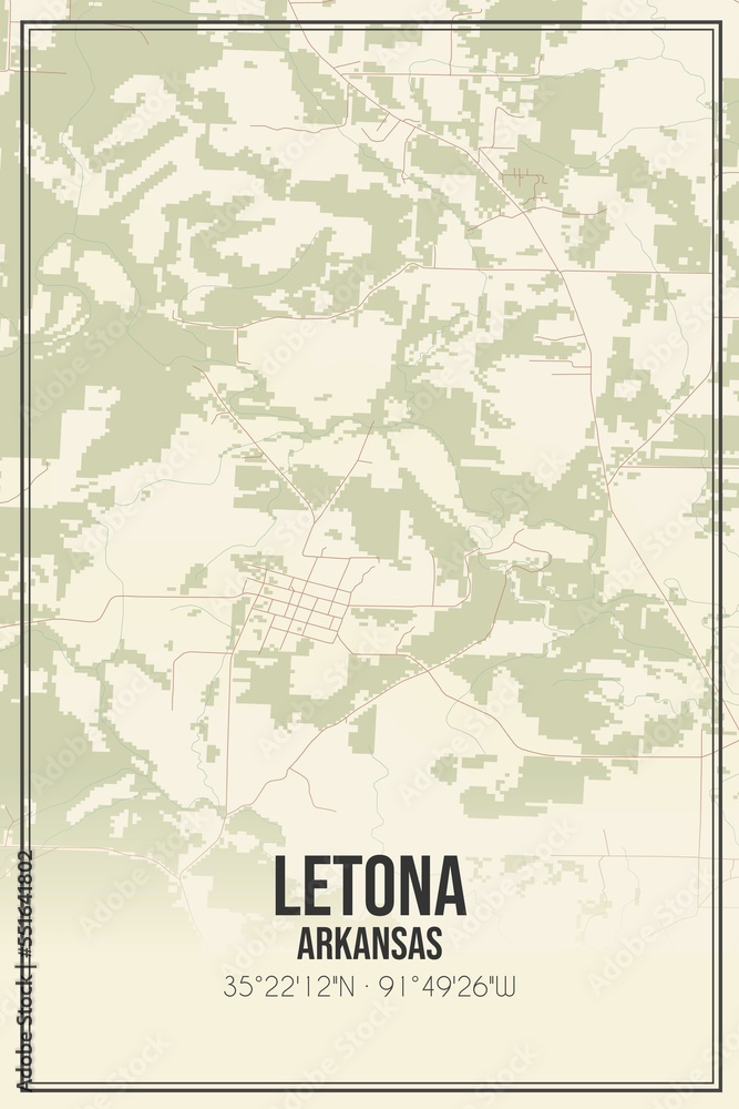 Obraz premium Retro US city map of Letona, Arkansas. Vintage street map.