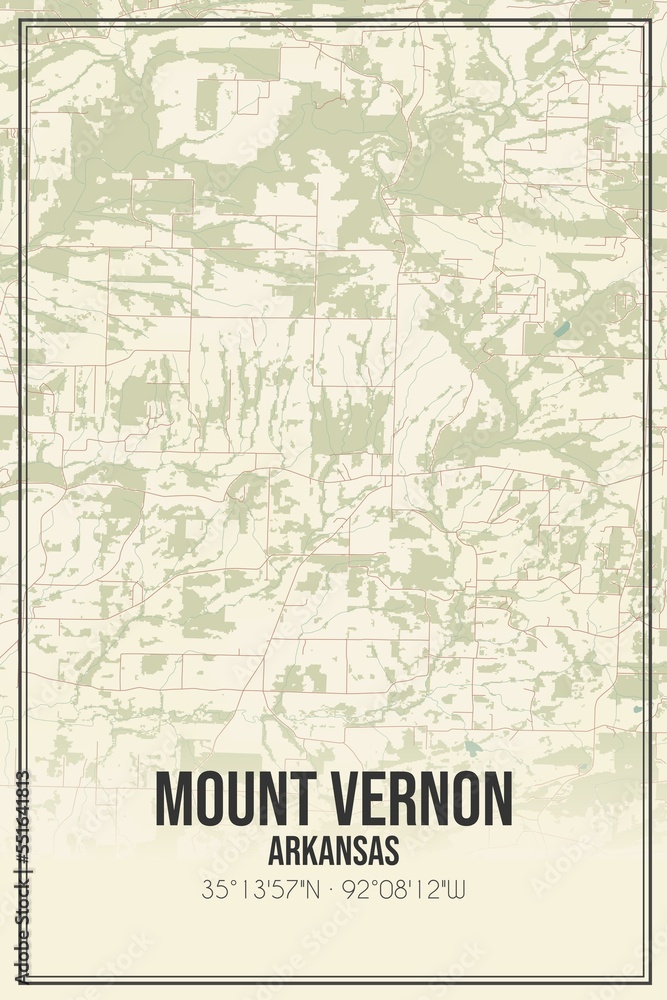 Retro US city map of Mount Vernon, Arkansas. Vintage street map.