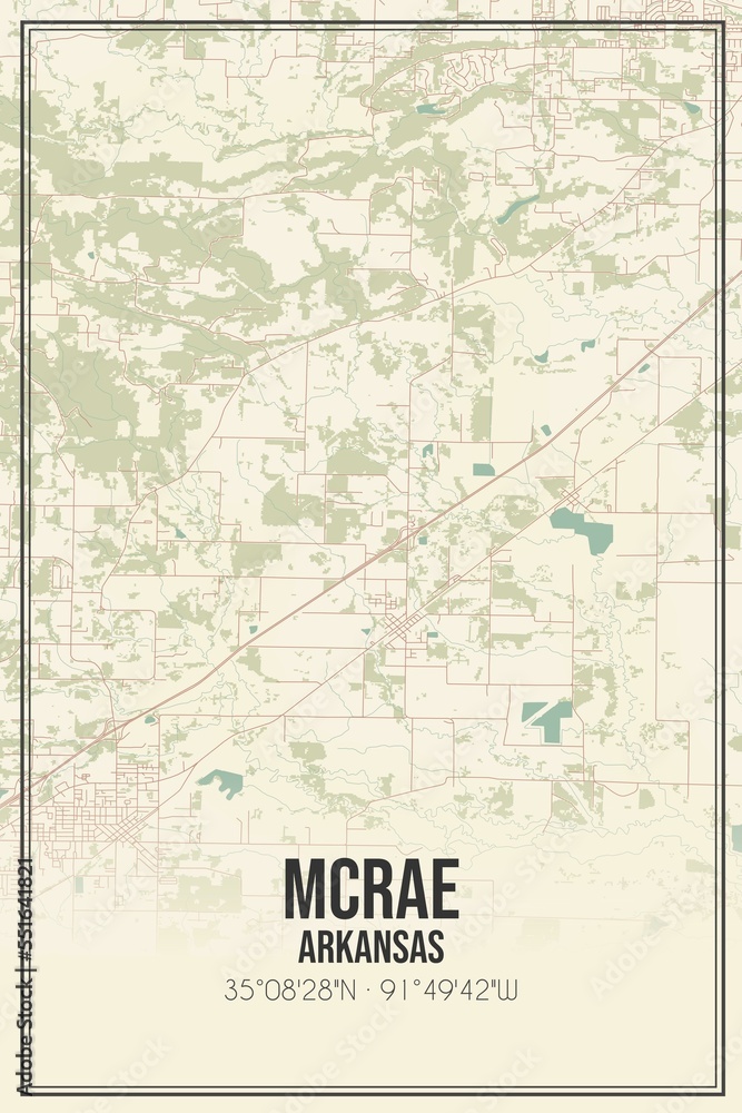 Fototapeta premium Retro US city map of McRae, Arkansas. Vintage street map.