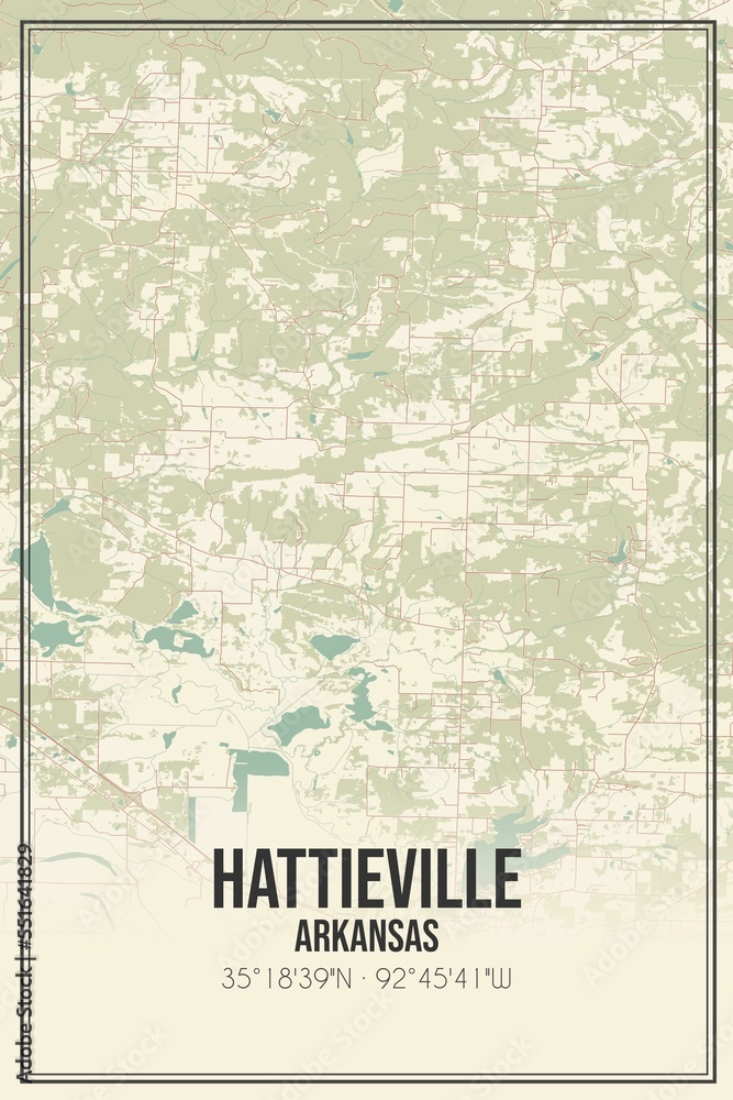 Retro US city map of Hattieville, Arkansas. Vintage street map.