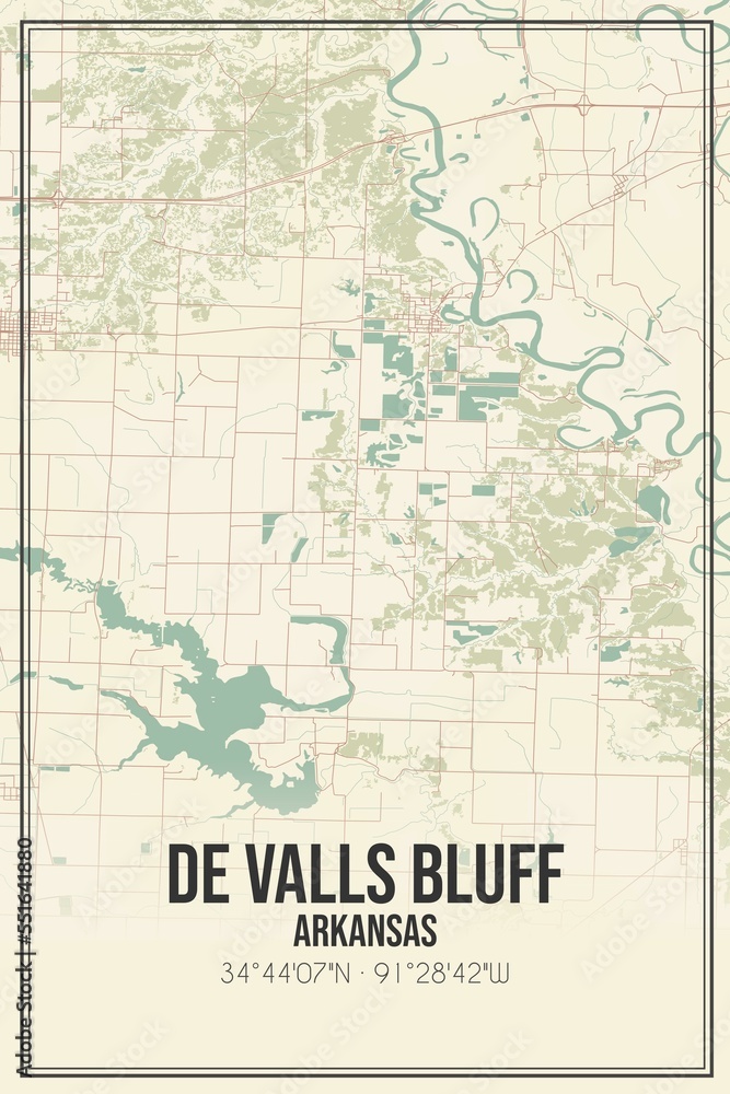 Fototapeta premium Retro US city map of De Valls Bluff, Arkansas. Vintage street map.