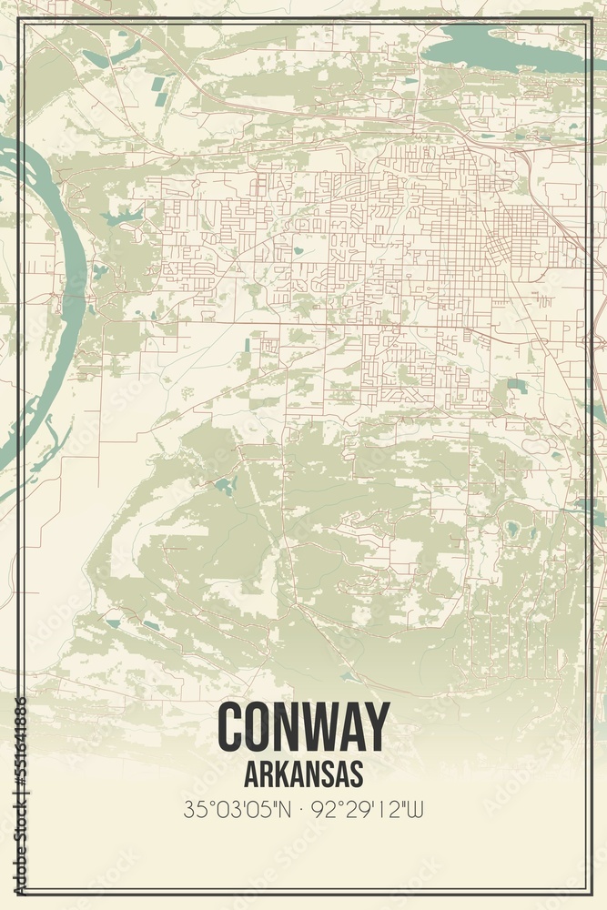 Fototapeta premium Retro US city map of Conway, Arkansas. Vintage street map.