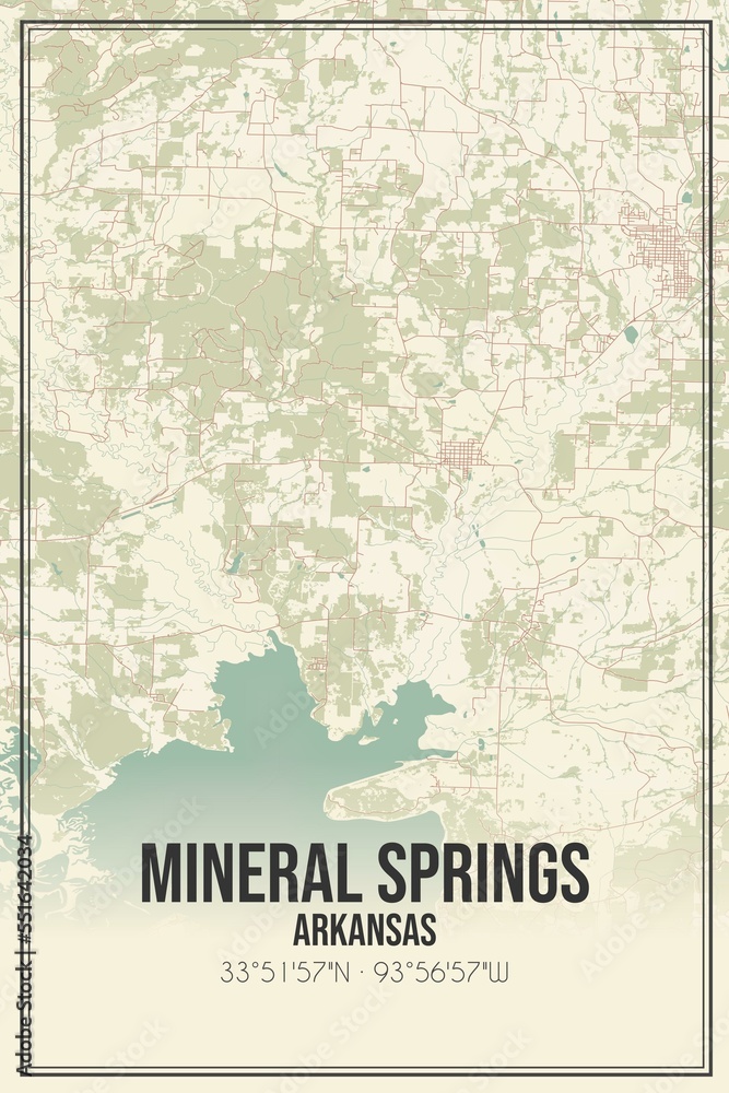 Retro US city map of Mineral Springs, Arkansas. Vintage street map.