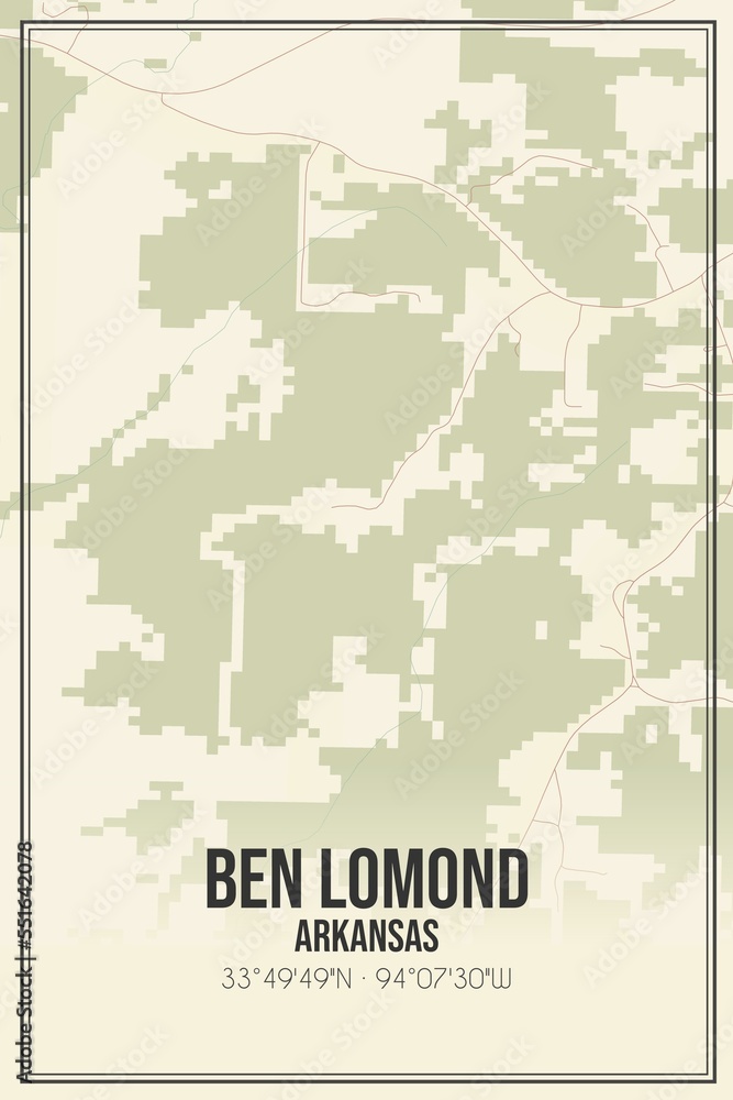 Retro US city map of Ben Lomond, Arkansas. Vintage street map.