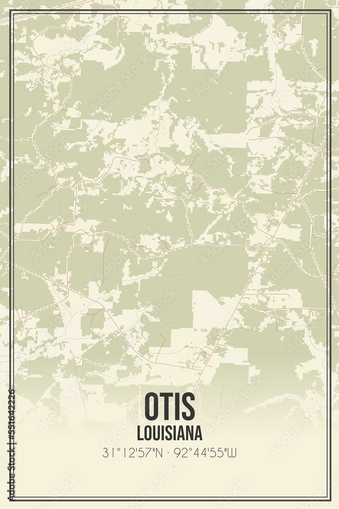 Obraz premium Retro US city map of Otis, Louisiana. Vintage street map.