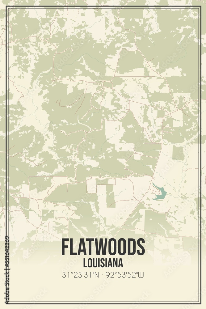 Obraz premium Retro US city map of Flatwoods, Louisiana. Vintage street map.