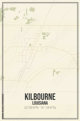 Retro US city map of Kilbourne, Louisiana. Vintage street map. photo