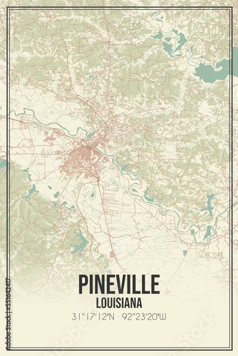 Retro US city map of Pineville, Louisiana. Vintage street map. photo