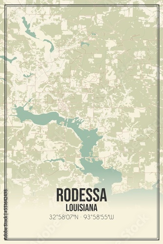 Fototapeta Naklejka Na Ścianę i Meble -  Retro US city map of Rodessa, Louisiana. Vintage street map.